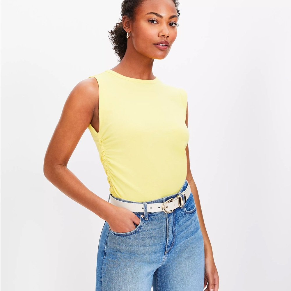 LOFT Yellow Fitted Sleeveless Tank Top